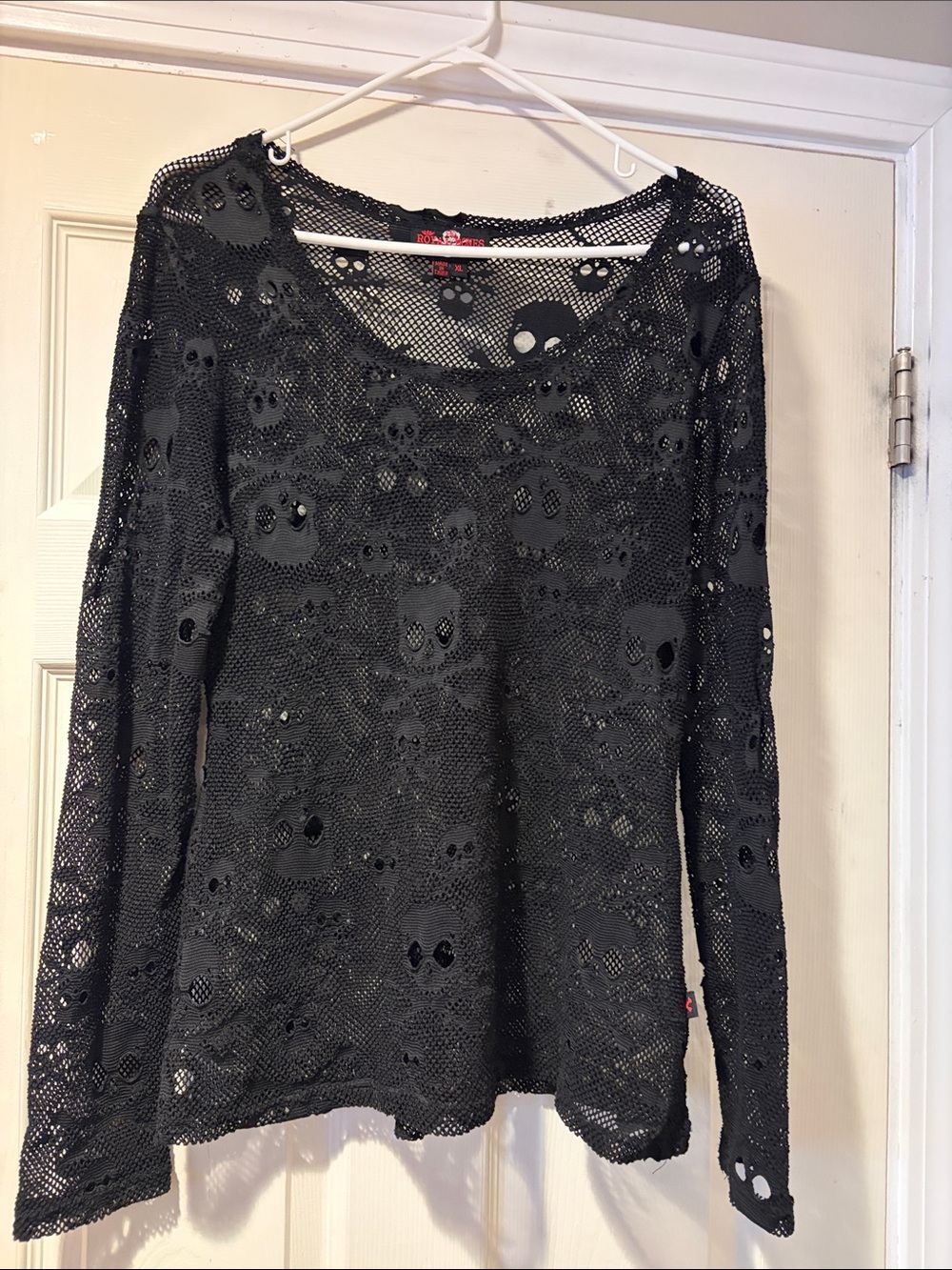 Royal Bones Black Skull Mesh Long Sleeve Top